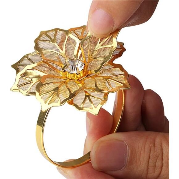 KPOSIYA Set of 20 Napkin Rings, Metal Gold Hollow Out Flower Napkin Ring Holder - Picture 7 of 16